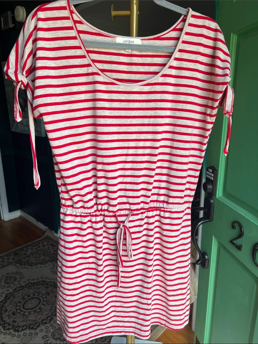 Umgee Red and White Striped Tie-Waist Casual dress 👗 Size Medium
